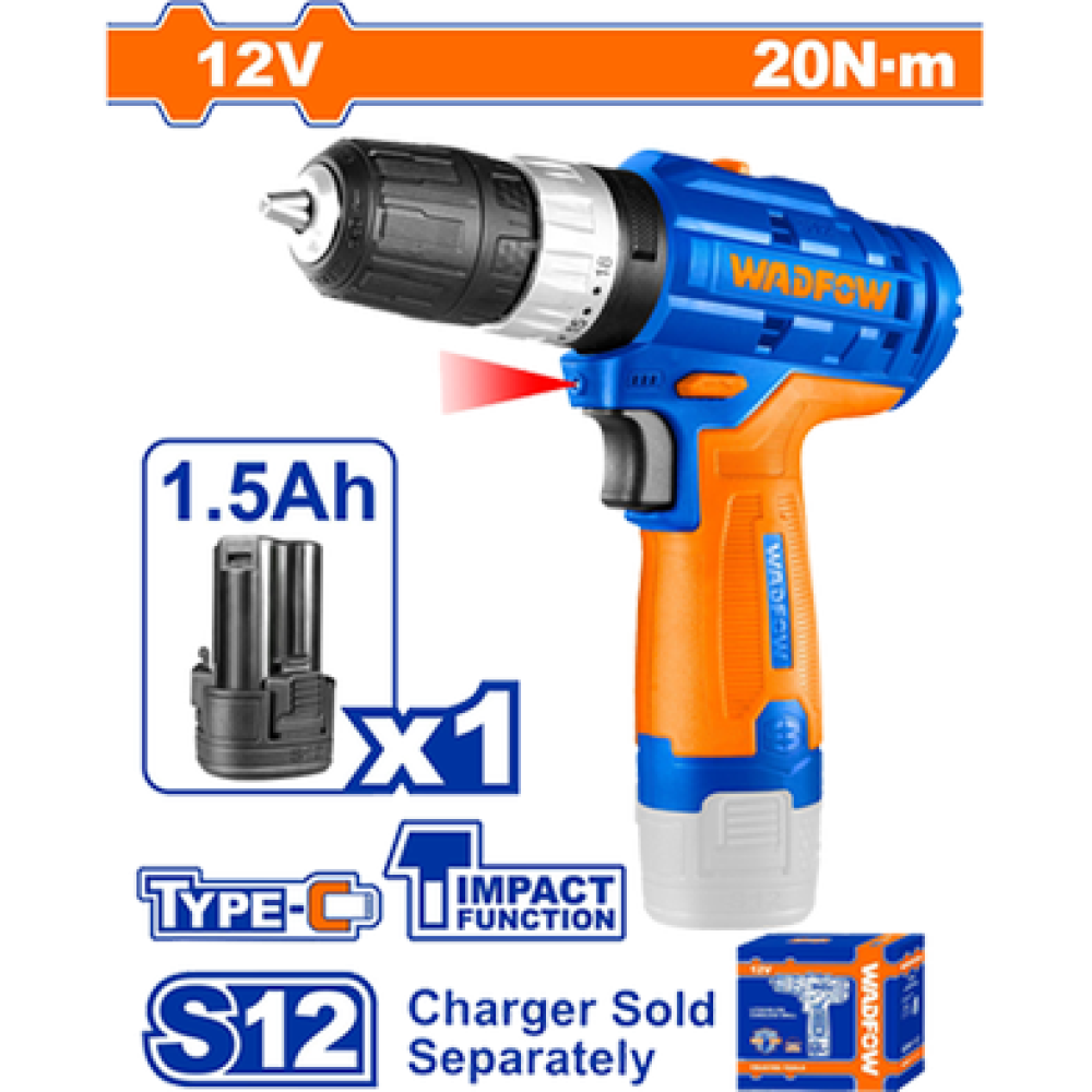 WADFOW LITHIUM-ION IMPACT DRILL 12V