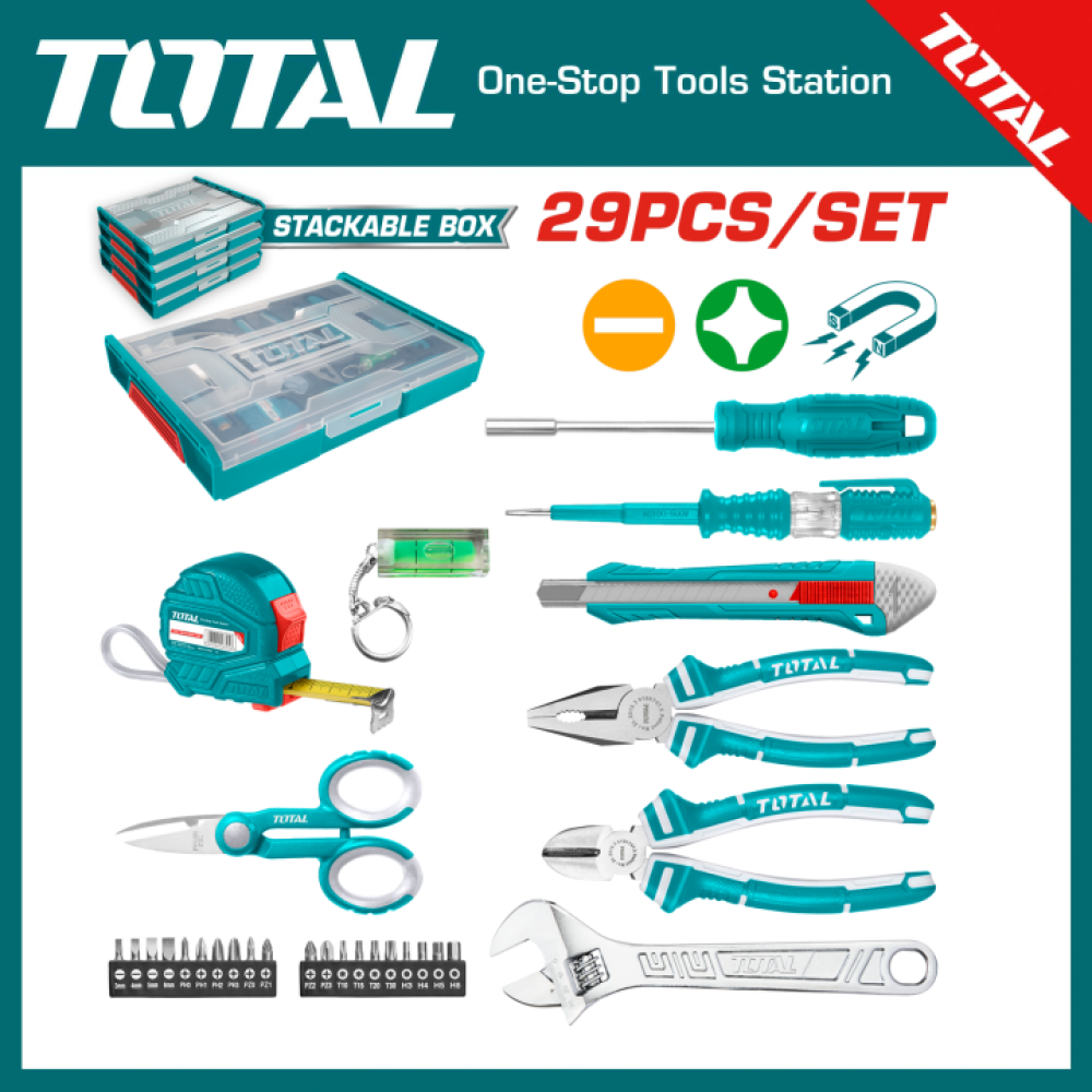 TOTAL 29 PCS HOUSEHOLD TOOLS SET