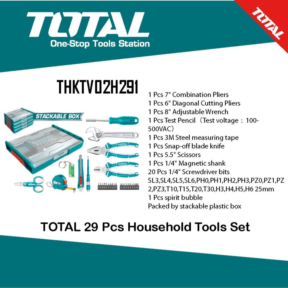TOTAL 29 PCS HOUSEHOLD TOOLS SET